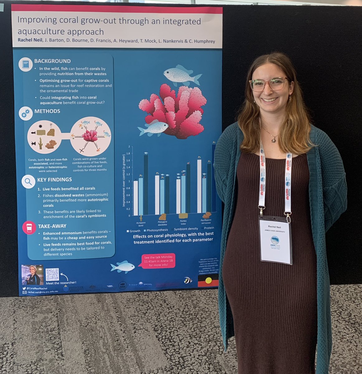 CoralReefRachel's tweet photo. Got my poster up for @AMSAconf, #393 if you’d like to check it out! 
If you’re keen for more, my talk is on at 11:45am in Areana 1B today! 
#AMSA2023 @aims_gov_au @aims_gov_au @jcu @GBRFoundation https://t.co/DgSQGc8qQX