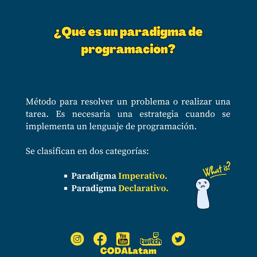 CODALatam's tweet photo. PARADIGMAS DE PROGRAMACIÓN Abordamos algunos conceptos generales sobre los paradigmas de programación. #CODALatam #programacion #lenguajeprogramacion #programmer #code #development https://t.co/8VIrWgeTnU