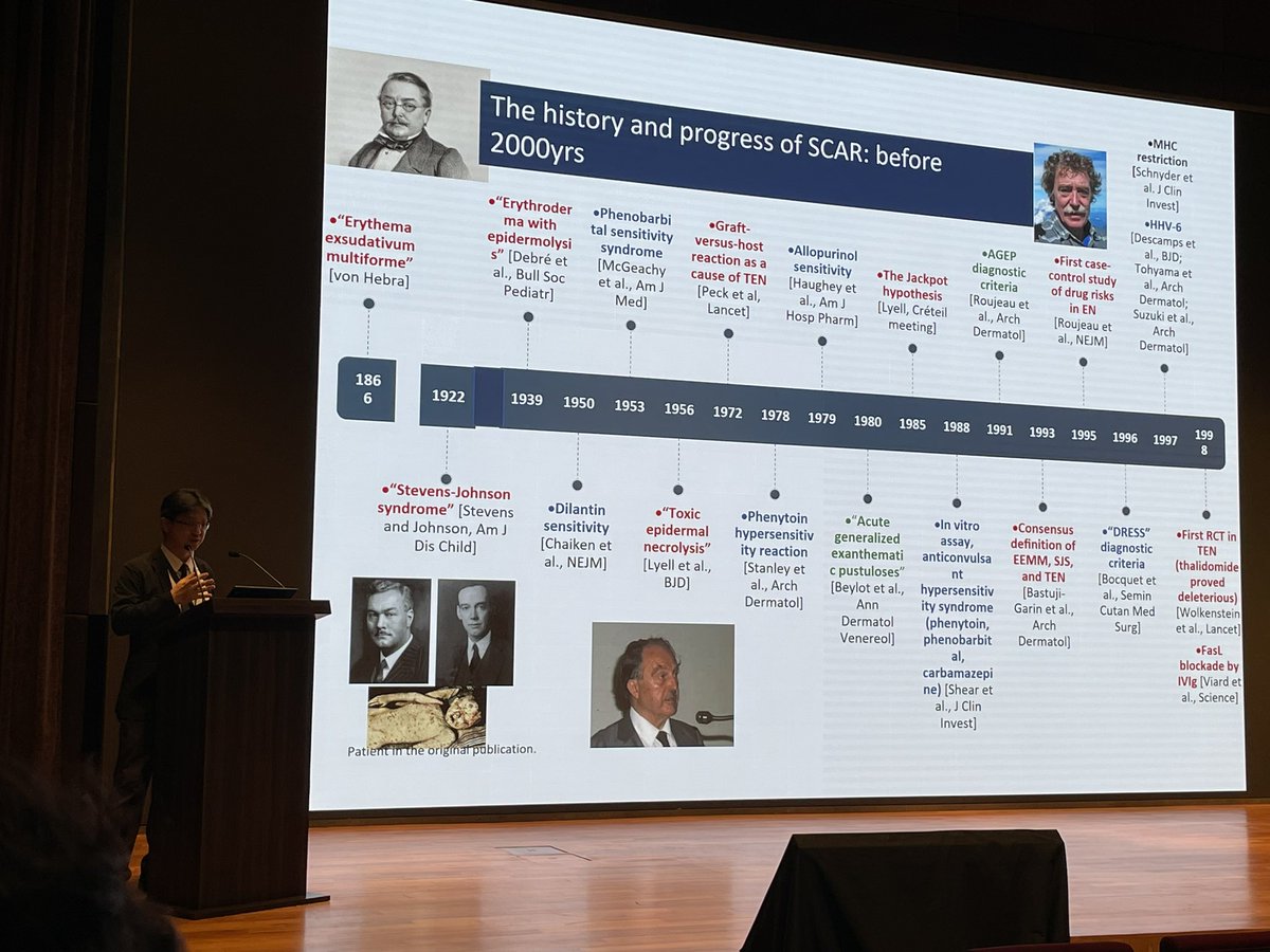 Maybe the greatest slide I have seen on the history of #drugallergy in #SCAR by Prof Wen-Hung Chung at #GlobalScarForum. Big call but great slide! 🏆 🥇