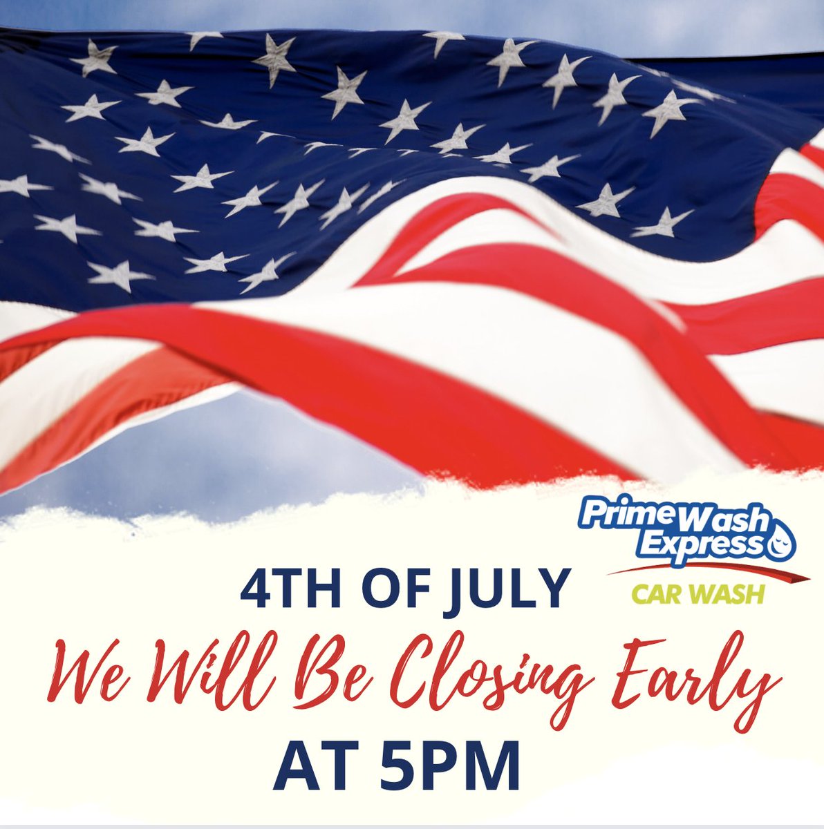 We will be closing early on July 4, 2023 at 5pm. 
We hope everyone has a happy and safe 4th of July. 
-
#primewashexpress #primewashexpressupland #primewashexpressontario #closingearly #carwashhours