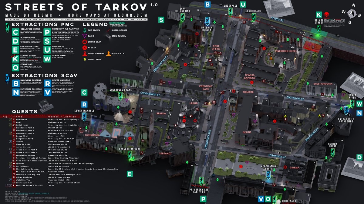 re3mr's tweet image. In january I made the blockout of the Streets map but I kept working on it since then. I think it's time I declare it "finished" until BSG expands on it again.  The high res &amp;amp; mobile versions are available on my site reemr.se/Streets &amp;amp; the official wiki. #EscapeFromTarkov