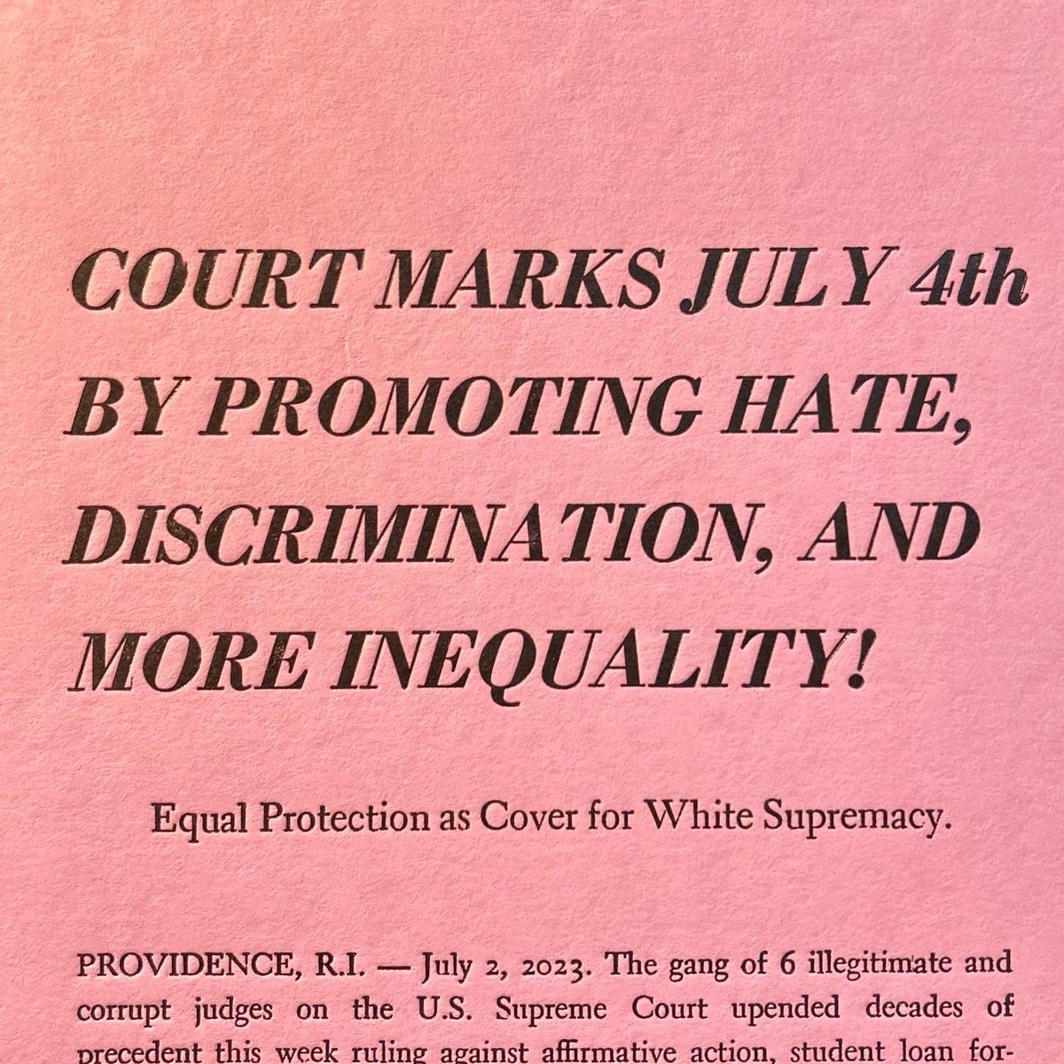 TLinotypist's tweet photo. “The Supreme Court has given up their legitimacy in exchange for billionaire fishing trips and their authority should be treated accordingly.” — Alexandria Ocasio-Cortez #letterpress #linotype #supremecourt #billionairefishingclub #affirmativeaction #equalprotection https://t.co/hcg3imYjmc