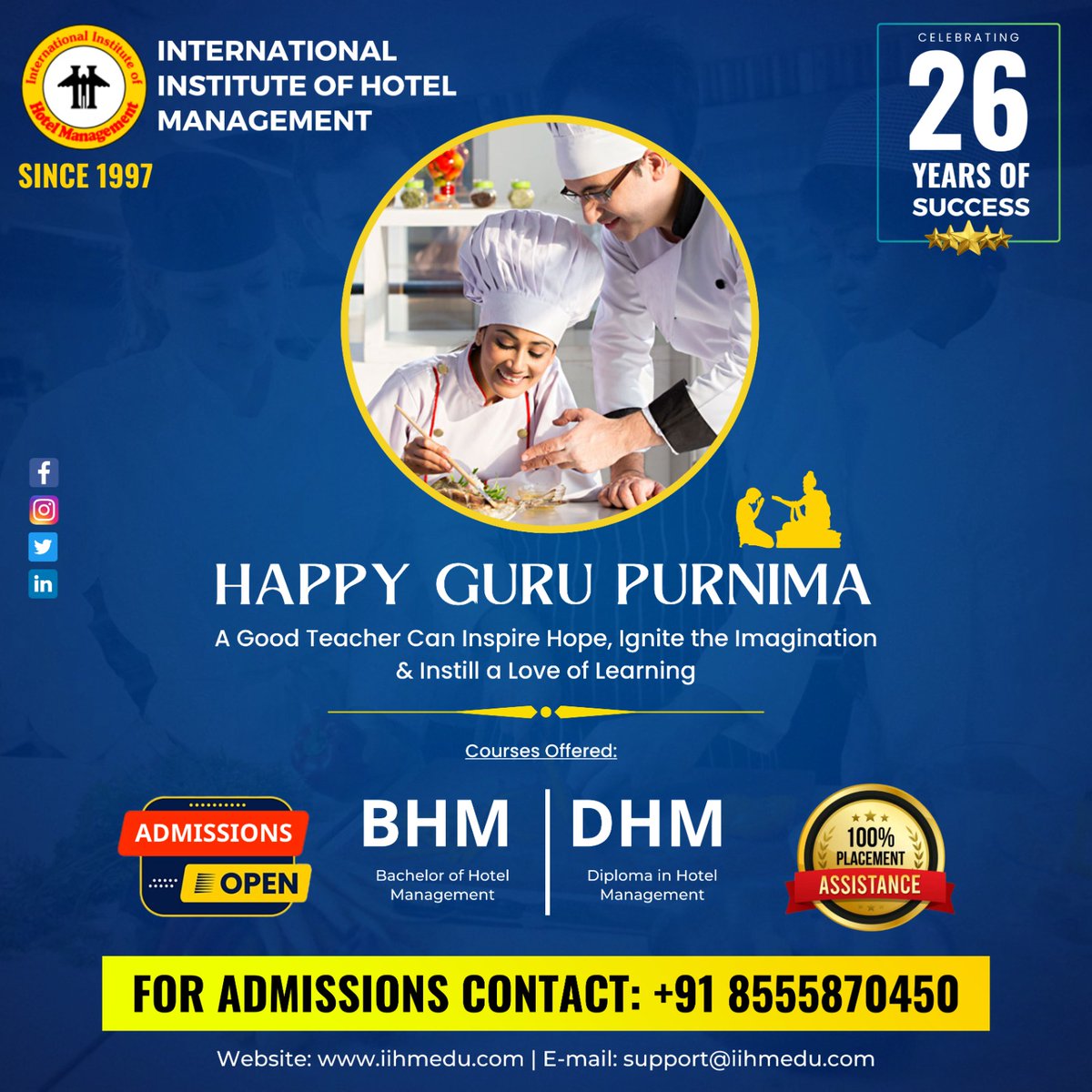 OfInstitut49991's tweet photo. A Good Teacher Can Inspire Hope, Ignite the Imagination &amp; Instill a Love of Learning 
Courses Offered:
BHM DHM
Bachelor of Hotel Management
Diploma in Hotel Management

FOR ADMISSIONS CONTACT US AT: +91 8555870450
Website: https://t.co/vKNsx7sT0d
E-mail: support@iihmedu.com https://t.co/SlovnlTV1u
