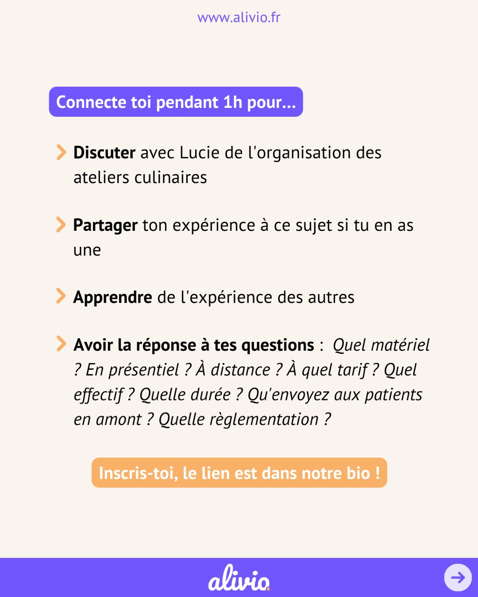 alivio_app's tweet photo. Cette fois-ci Lucie, diététicienne que vous connaissez sûrement, pour parler organisation et ateliers culinaires.

#alivioapp #aliviopro #dietetique #dieteticienne #dieteticien #btsdiet #btsdietetique #nutritionniste #sante #dieteticiennenutritionniste #atelierculinaire #cuisine https://t.co/vvbftkky60