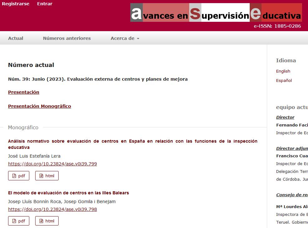 Nuevo número de la revista Avances en Supervisión Educativa.

En esta ocasión con monográfico especial sobre la evaluación externa de centros y planes de mejora.

Artículos, entrevistas y reseñas dirigidos a la comunidad educativa desde <a href="/AdideFederacion/">ADIDE Federación</a>

avances.adide.org/index.php/ase