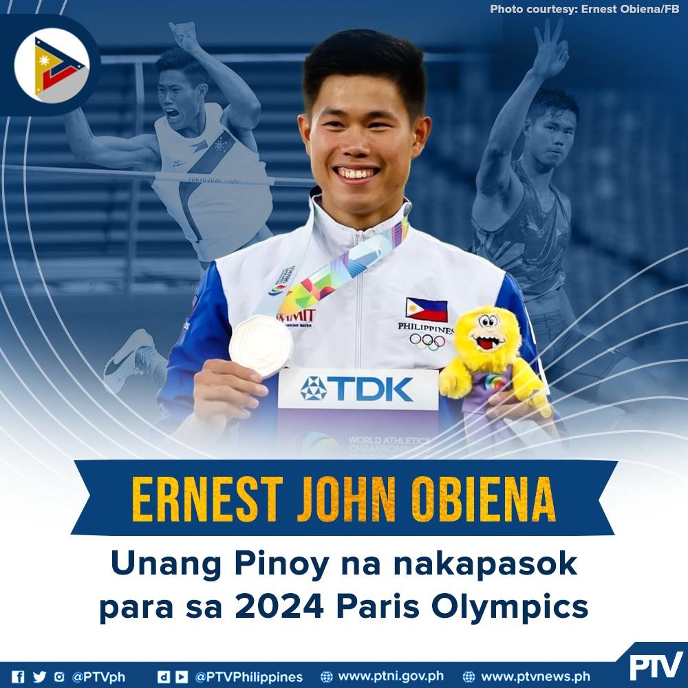 PTVph's tweet photo. Qualified na para sa 2024 Paris Olympics si Ernest John Obiena matapos matagumpay na makapasok sa qualifying entry standard na 5.82 m sa Wanda Diamond League-Stockholm sa Sweden nitong Lunes, Hulyo 3.

Congratulations, EJ! 🇵🇭 https://t.co/SPJnuDJgvE