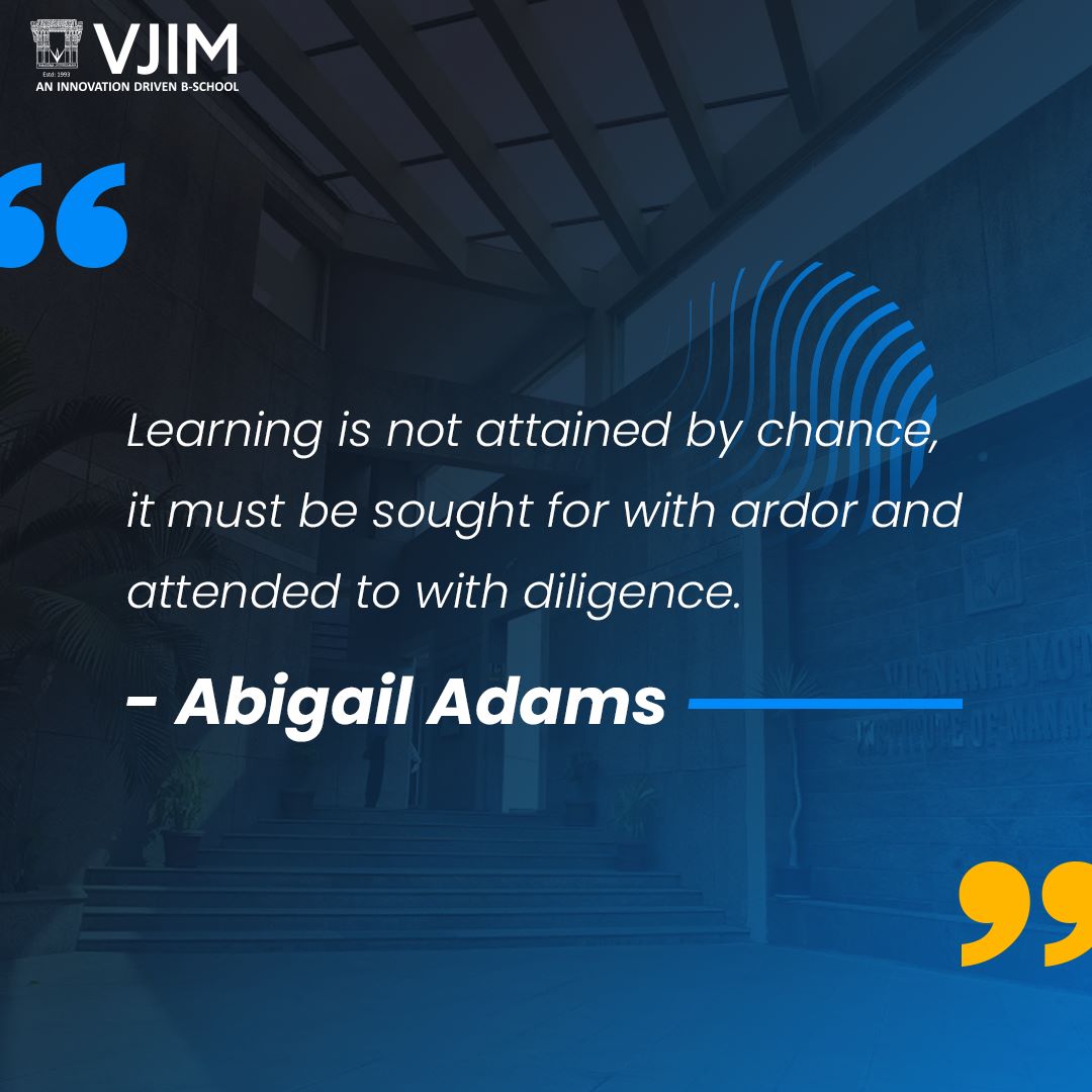 VjimHyderabad's tweet photo. Pursuing learning is a process of developing the ability to continuously acquire new and better forms of knowledge which can be applied to all arenas of life for overall progress.
#VJIM #MONDAYMOTIVATION #MOTIVATIONQUOTES #PGDM #MBAINHYDERABAD https://t.co/RFK7WgCeHK