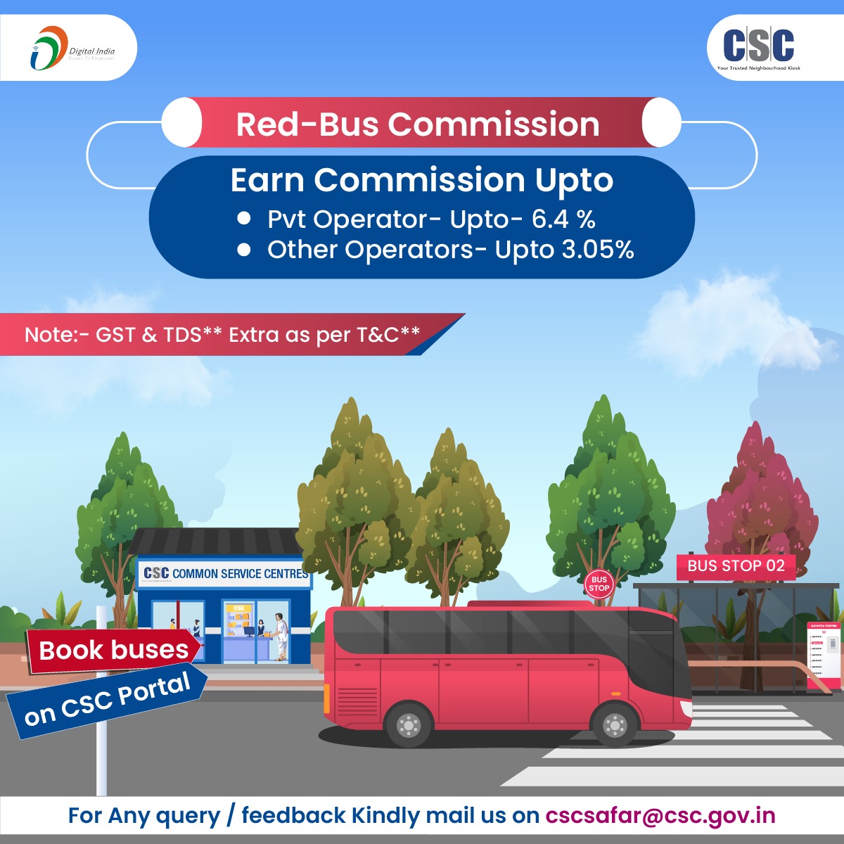 CscSafar's tweet photo. CSC Bus Service is an amazing way for CSC VLEs to generate a lucrative income.
Now, it can be done easily by booking Bus Tickets through the Digital Seva Portal.
#CscSafar #CSC #DigitalIndia #CscBusServices #CscBusBooking #digitalsewaportal https://t.co/F47oJVmvnw