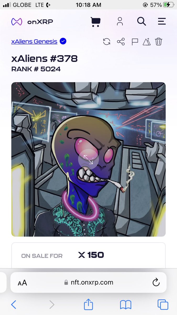 AlomroL's tweet photo. onXRP Marketplace - xAliens #378 : xAliens is a collection of quality, hand curated, original artwork. It is the genesis collection of X City Labs. https://t.co/OShbmtUuPE

Selling my NFT, 🥺🙏🙏 Badly needed 💸💸  @xAliensNFT @xAliensGallant https://t.co/4xR02uwNbW