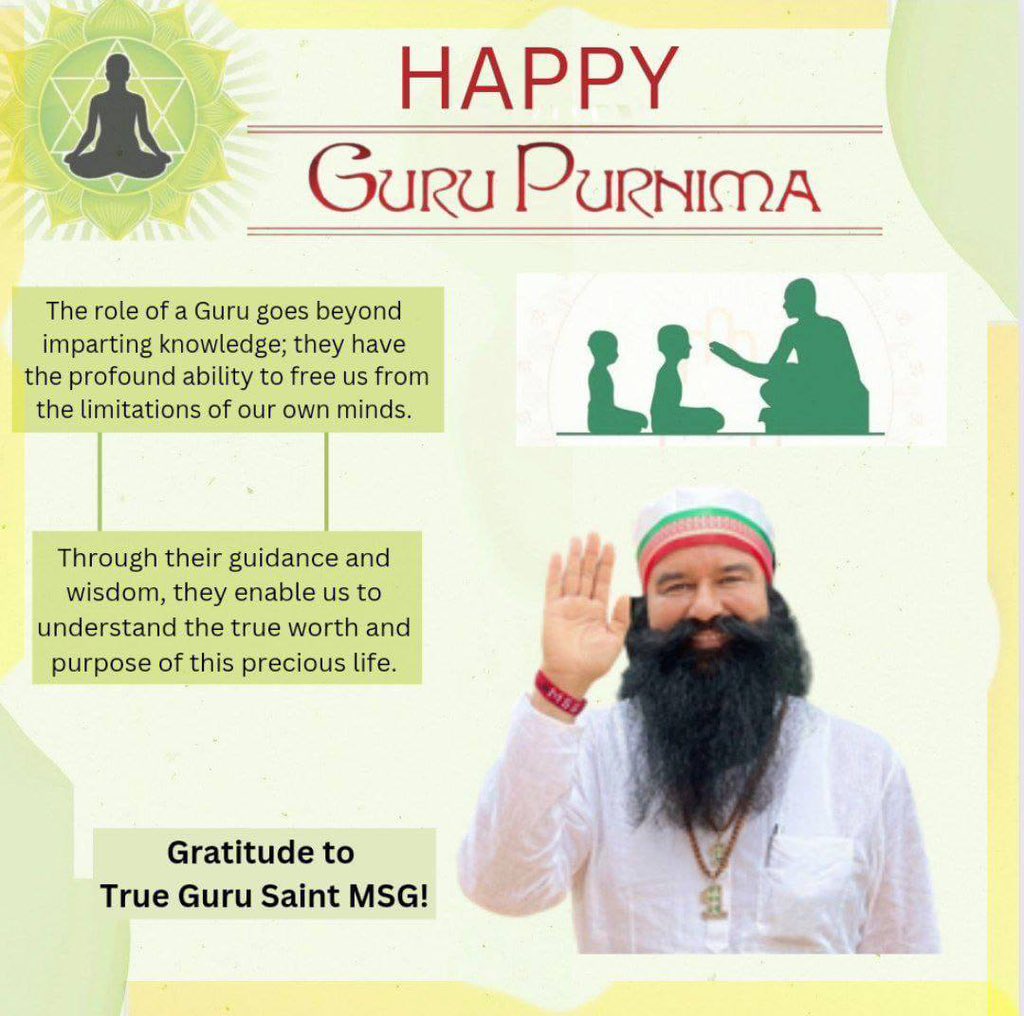 On the auspicious day of #GuruPurnima let’s take time to wish our Spiritual Guru Saint Gurmeet Ram Rahim Ji nd be grateful for his teachings. Thank you for showing us the right path and filling our lives with knowledge, inspiration and wisdom.
#MyGuruMyPride