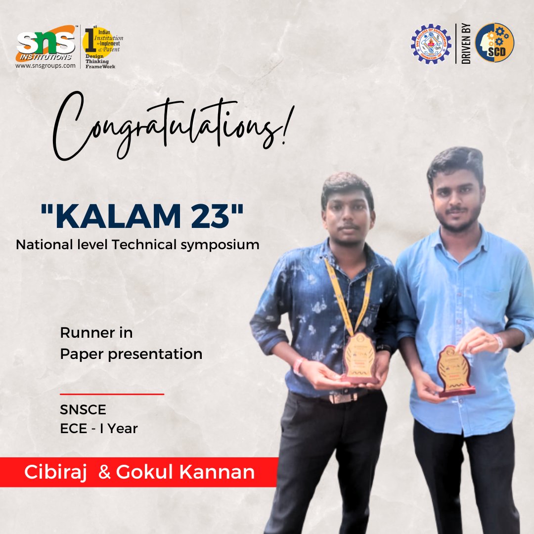 snsinstitutions's tweet photo. Congrats to our talented students for securing the runners-up position in the paper presentation on Advanced Swarm Drones for Landmine and IED Detection at "KALAM 23"

#SNSInstitutions #SNSDesignThinkers #DesignThinking #intercollage #achievements #GDTA #DesignThinkingMattersNow https://t.co/jYK31gZl8B
