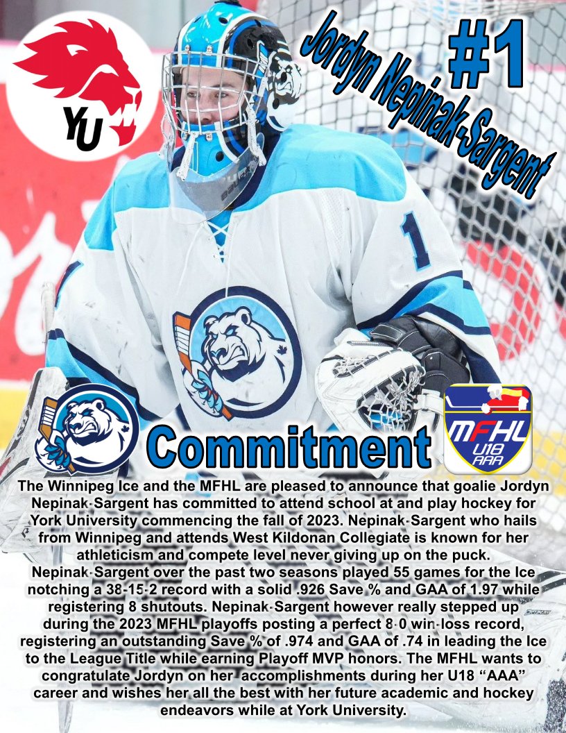 🚨ALERT🚨 <a href="/WinnipegIceAAA/">WinnipegIceAAA</a> G Jordyn Nepinak-Sargent Commits to <a href="/WhkyYork/">YorkLionsWHKY</a> - <a href="/CPFemaleU18/">CP U18 AAA Female Capitals</a> <a href="/Eastmanfemale/">Eastman Selects</a> <a href="/femalepvhawks/">Pembina Valley U18 Female AAA Hawks</a> <a href="/WinnipegAvros/">Winnipeg Avros</a> <a href="/westmanAAA/">Westman Wildcats</a> <a href="/YHChiefs/">Yellowhead Chiefs</a> <a href="/U18BoltsAAAF/">Interlake Lightning Female U18 AAA</a> <a href="/hockeymanitoba/">Hockey Manitoba</a> @staylorsports <a href="/CBrooksie84/">Carter Brooks</a> <a href="/GameOnHockey/">Game On Magazine</a> <a href="/IceWaveMediaMB/">Ice Wave Media 🥅</a> <a href="/darryl_gershman/">Darryl Gershman</a> <a href="/mikegerl/">Michael Gerl</a>- CONGRATS!
