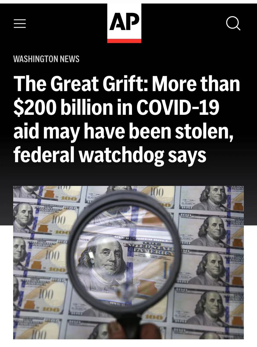 DevelopingChina's tweet photo. More than $200 billion may have been stolen from America's two large COVID-19 relief initiatives. The inspector general’s report said “at least 17 percent of all COVID-EIDL and PPP funds were disbursed to potentially fraudulent actors.” --AP https://t.co/XNyGaFg7Qc