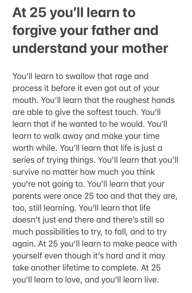 sunflowred's tweet photo. At 25 you’ll learn to forgive your father and understand your mother https://t.co/YOBHtZwZZi