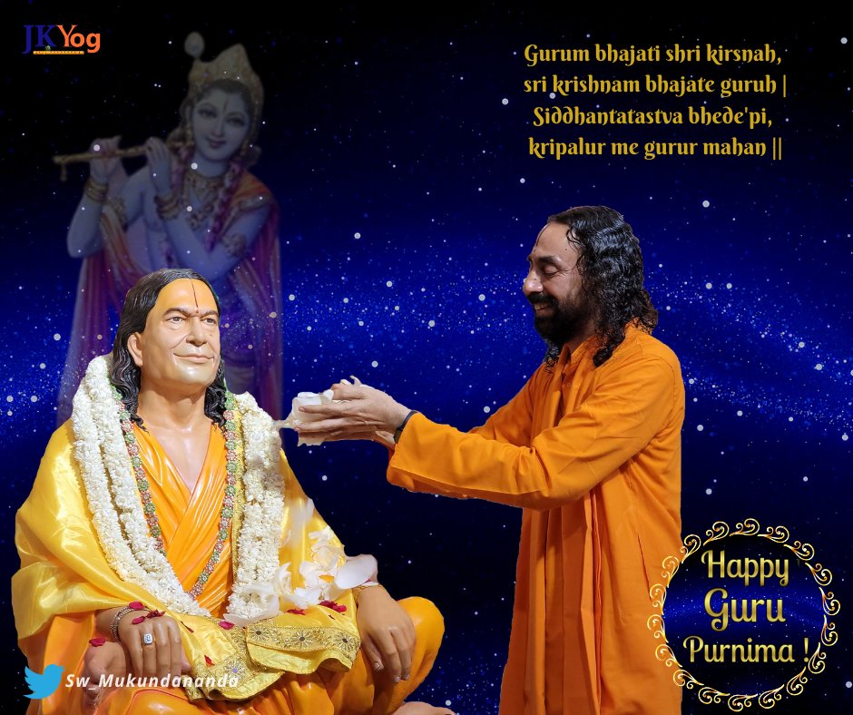 Sw_Mukundananda's tweet photo. The Guru worships Shri Krishna and Shri Krishna worships the Guru. Although per the scriptures, there is no difference between God and Guru; yet from the practical point of view, the Guru is greater, since He takes us to God.
#GuruPurnima #guruPoornima  
#SwamiMukundananda https://t.co/OvNwPmEJM7