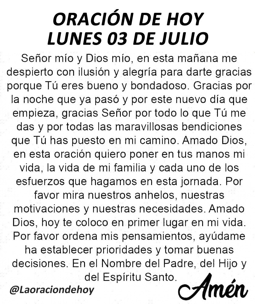 Oración diaria para hoy lunes 03 de julio de 2023.