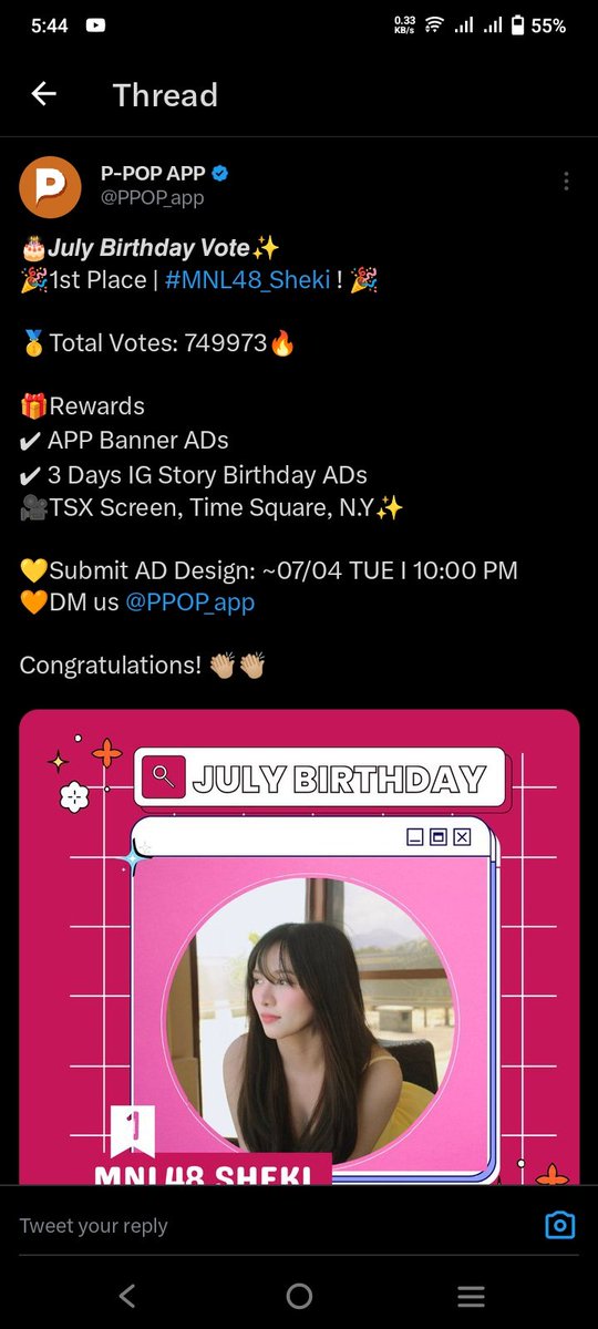 Up lang

Sa mga MNLoves at Sheki fans na magaling gumawa ng Birthday ADs Design, gawa na rin kayo. Open din to sa lahat. DM nyo lang si <a href="/PPOP_app/">P-POP APP</a>.

Submit nyo na ang sarili nyong ADs Design hanggang bukas na lang ng 10PM.