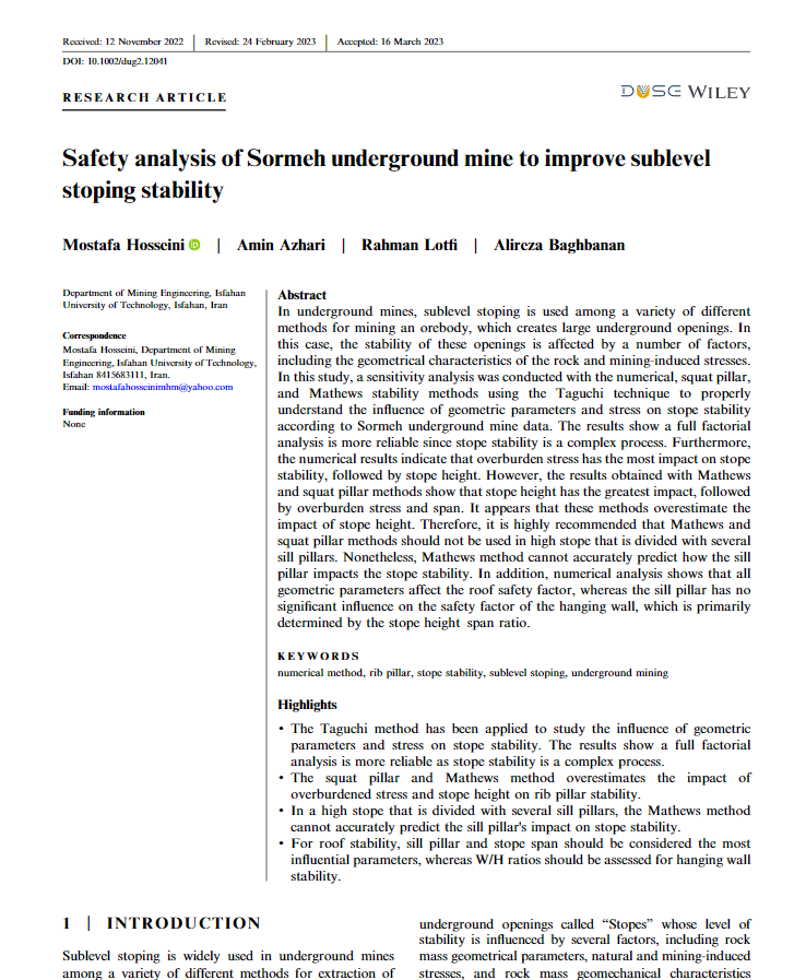 DUSE_Office's tweet image. Hot paper in DUSE
Don&apos;t miss this groundbreaking article revealing insights into stope stability! Stay ahead in geotechnical engineering and enhance mining operations. Read now! #GeotechEngineering #StabilityAnalysis #MiningSafety
onlinelibrary.wiley.com/doi/10.1002/du…