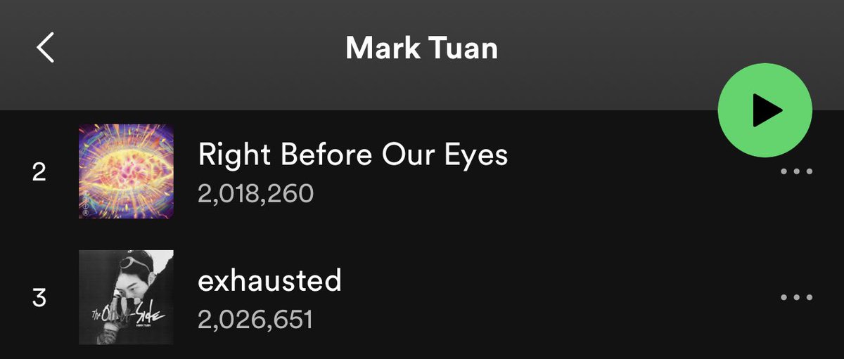 #RightBeforeOurEyes and #exhausted surpassed 2M plays on Spotify🤩

Keep streaming all of Mark’s songs
🔗 open.spotify.com/track/5xmQy57y…
🔗 open.spotify.com/track/4OxVjZYp…

#MarkTuan
<a href="/marktuan/">Mark Tuan</a>