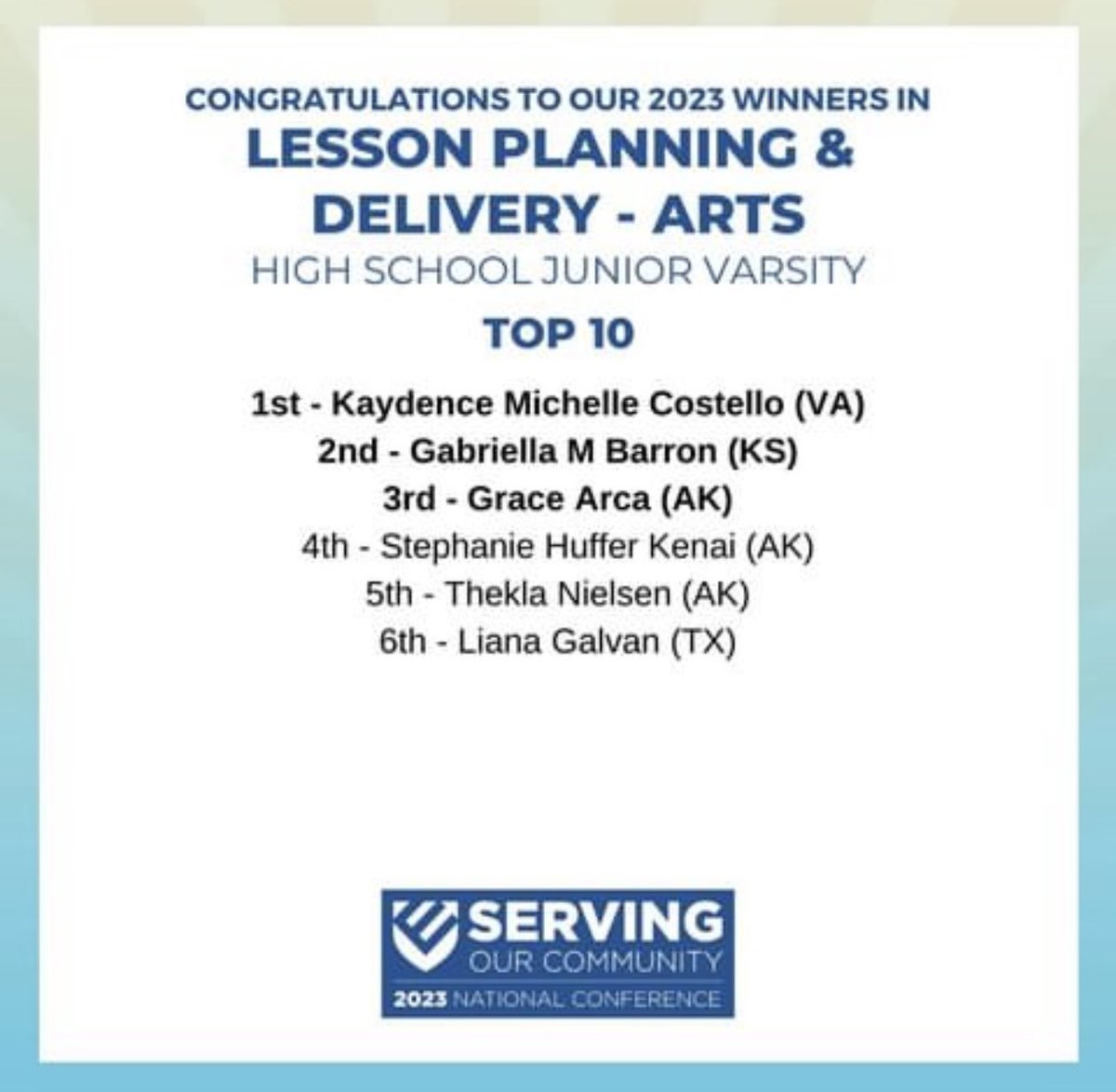 MrsJacksonFACS's tweet photo. Our own Kaydence Costello took FIRST PLACE at @EducatorsRising National Conference in her category!! #EdRising23 #ProudTeacher @HyltonBulldogs @Hyltoncares @PWCSNews https://t.co/kmGZ2O13fJ