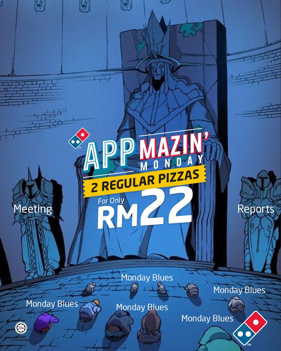 Relax geng! Monday kan Domino’s Day 😁 SO, jom enjoy 2 Regular Pizza RM22! 🤭 Order laju-laju sekarang! 🍕 bit.ly/ByebyeMondayBl…
