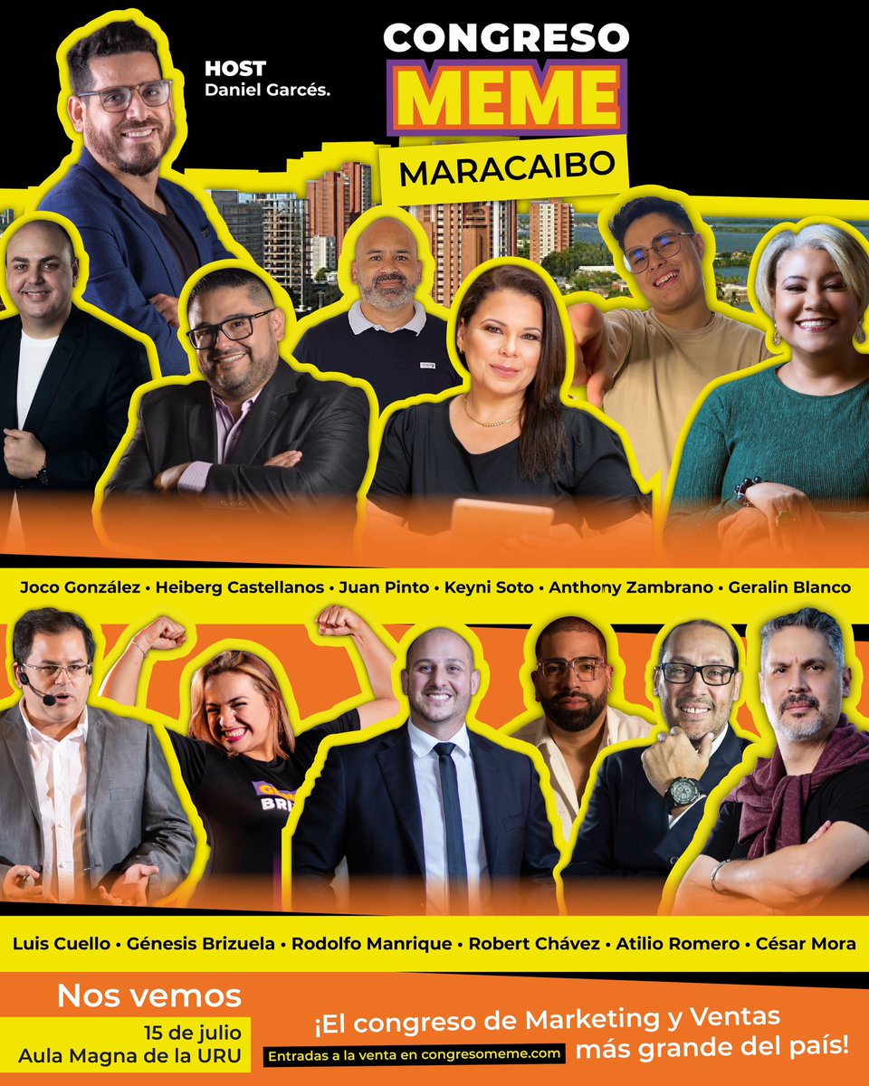 Estamos cerca de la edición Maracaibo de Congreso MEME, 15 de Julio en el Aula Magna de la URU, entradas en congresomeme.com/maracaibo una producción de <a href="/zuliatec/">Zuliatec</a>
