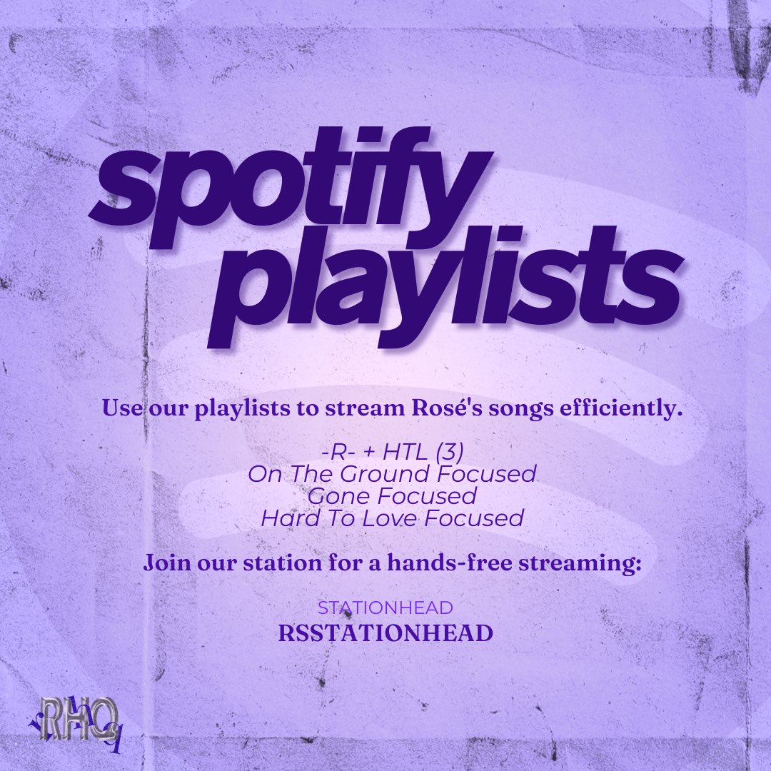 STREAM NOW: Here are some Spotify Playlists to stream #ROSÉ's songs daily

July (W-1)
1: spoti.fi/3zGwNRZ
2: spoti.fi/3Ko3mJz

SOLO songs Focused PL (Unfiltered)
OTG: spoti.fi/44n5ole
Gone: spoti.fi/3PG4vQF
HTL: spoti.fi/3rhKUMv

Join our 24/7