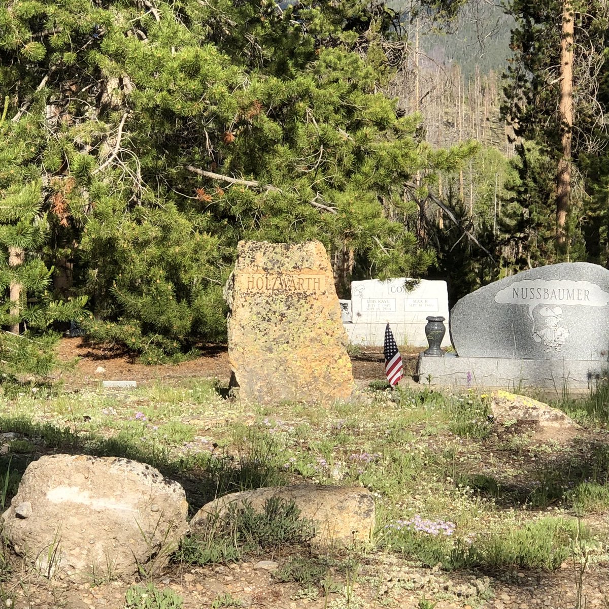 Realrellim's tweet image. Next up for #runchathunt is a cemetery. Of note: the “Holzworth” stone is in fact marking the final resting location of the family that owned the (now historic) Holzworth/Never Summer Ranch in Rocky Mountain National Park (west side). #runchat