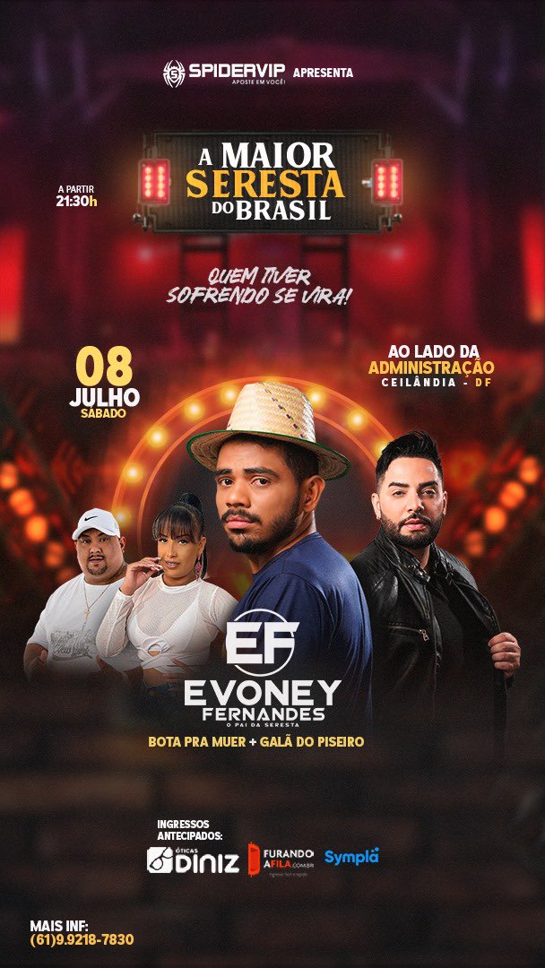 Daniel_shows's tweet photo. A Maior Seresta do Brasil em Ceilândia 
Evoney Fernandes ( Seu Osmar ) 
Sábado 08 de Julho Apartir das 21:30H 
Ingresso Antecipado - Óticas Dinis e Sympla Furando a fila 
Mais informações (61)99218-7830

https://t.co/E461DOlR66 https://t.co/MKmCbQy5G4