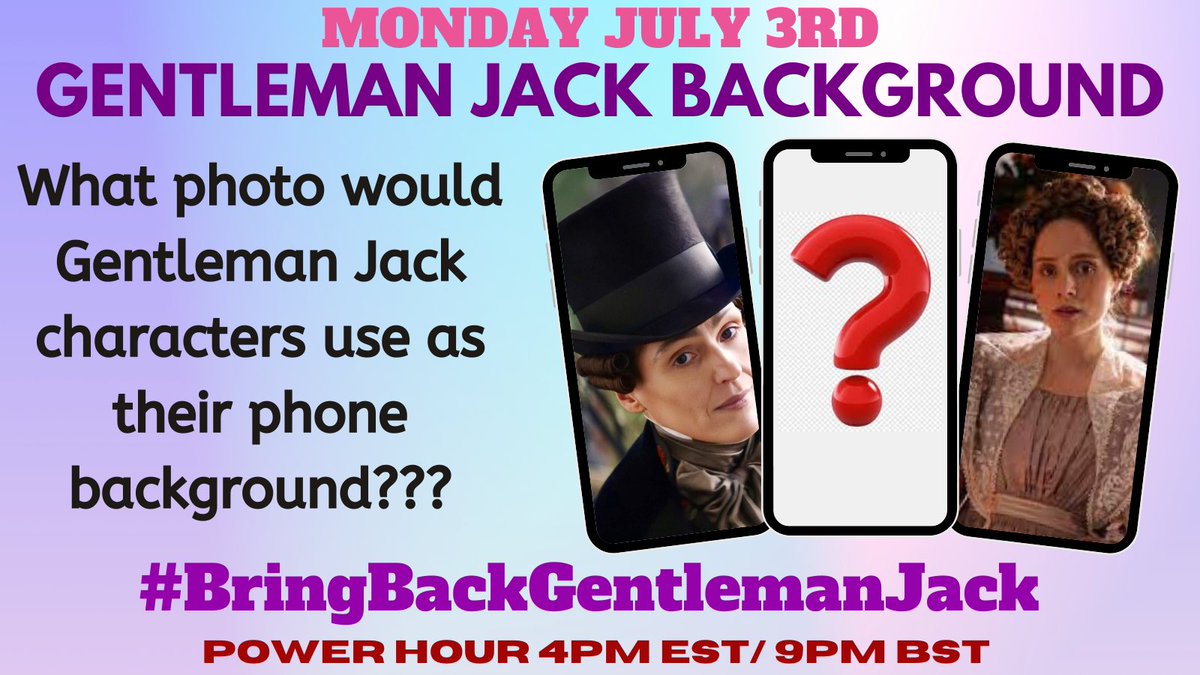 SGJCampaign's tweet photo. MONDAY: What does their home screen look like? 🤳

#BringBackGentlemanJack @BBC @LookoutPointTV @hulu @netflix @FXNetworks https://t.co/Tgl660a2wM