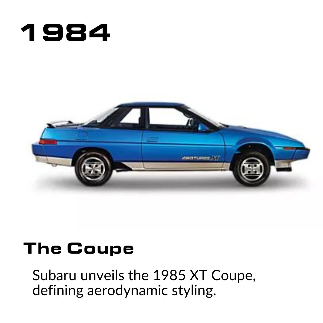 rentonsubaru's tweet image. Subaru Sunday!🚘

Today we are throwing it back to 1984 when the 1985 XT Coupe was unveiled! This vehicle defined aerodynamic styling. 

Info and image from Subaru.com✨

#SubaruXT #SubaruStyle #DrivingPower