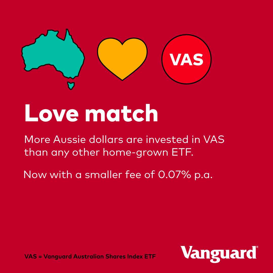 With more dollars invested than any other home-grown ETF*, it's a love match unlike any other - and now with a smaller fee. We’ve cut the fee of the Vanguard Australian Shares Index ETF (VAS) by 30%. Find out more here 👉 vgi.vg/3NXxT3F *Source: ASX data 31 May, 2023.