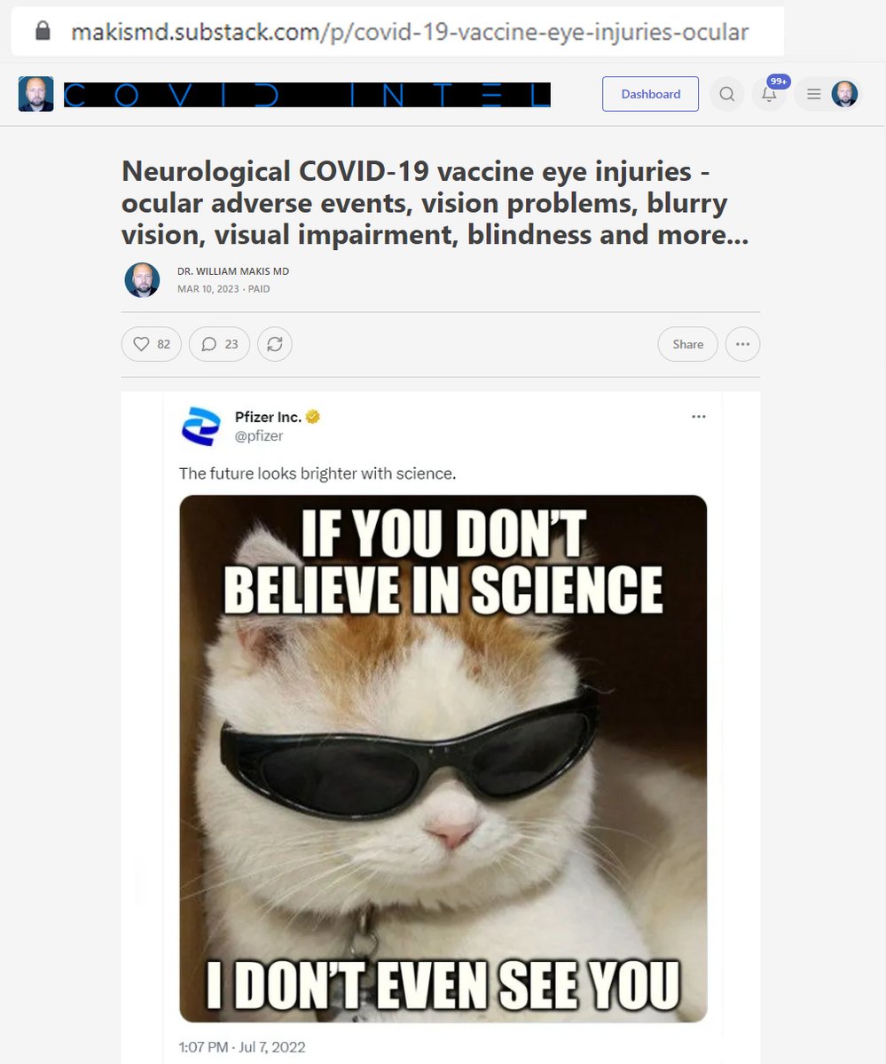 MakisMedicine's tweet photo. Pfizer & Moderna COVID-19 mRNA vaccine injuries reported to WHO Vigiaccess:

Vision blurred: 32,935
Visual impairment: 25,413
Blindness 3,982
Blindness, unilateral 1,370

Read my March 10, 2023 article about it.

Article link in photo, just re-type URL into your browser.

#DiedSuddenly #cdnpoli #ableg