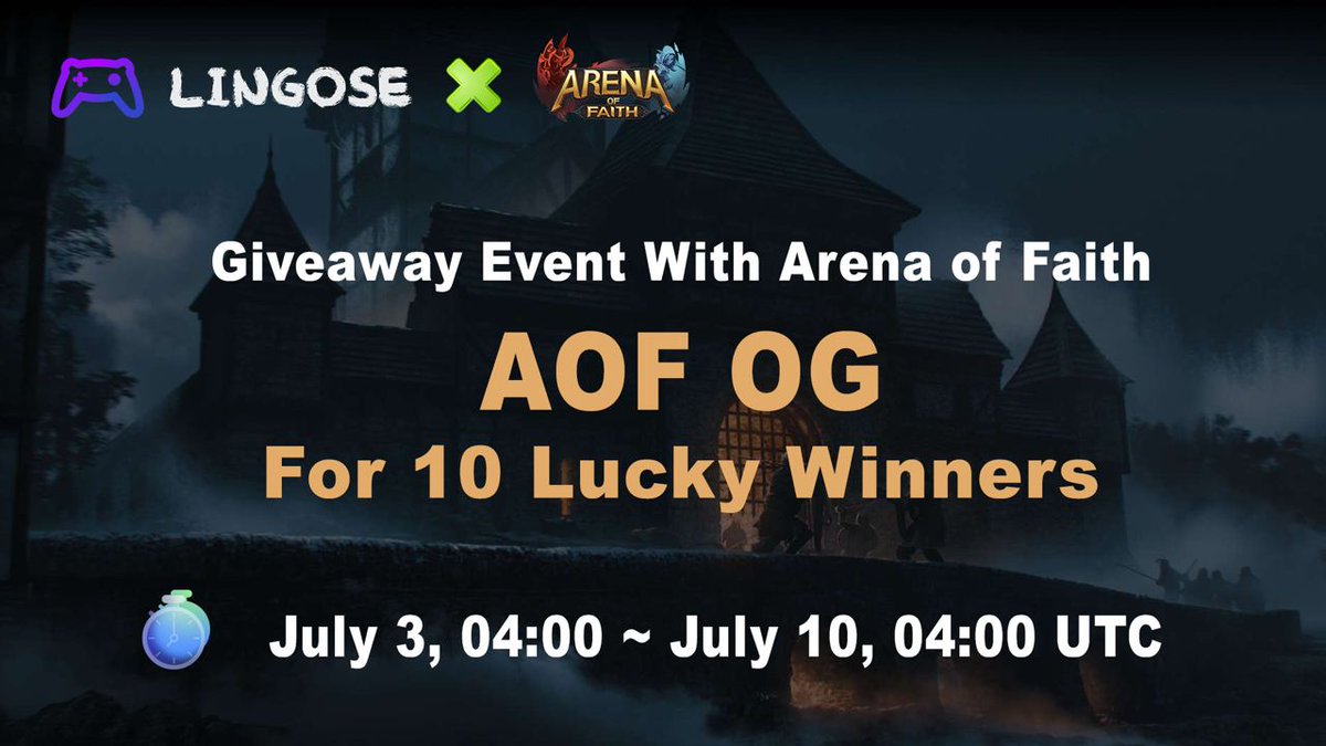 LingoseGame's tweet photo. #Giveaway Event with @moba_aof 🎮 A tournament-centric #MOBA game, offering a 3D gaming experience with #P2E and #AI

⏰ July 3, 04:00 ~ July 10, 04:00 UTC

Complete the gleam tasks and AOF OG For  1️⃣0️⃣Lucky Winners 
🔗 https://t.co/DZrw3WYWyw

Join us now !😎 https://t.co/br75Hb0msc
