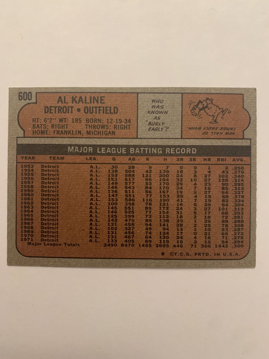 Al Kaline 1972 Topps High #600 stack for $13 #1972Topps