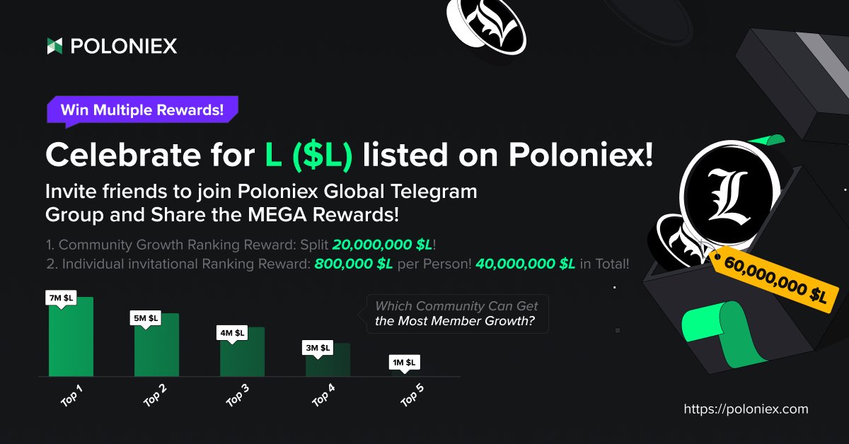 💰60,000,000 $L tokens for grabs! <a href="/Lthememecoin/">L</a>

🎁 Fill out event form: forms.gle/YiCnPJTNdpRuir… 

😛 Invite friends to join Poloniex Global Telegram Group as Many as You Can!

🚀 Get the Community You Choose a Higher Reward Pool!

#Airdrop #CryptoGiveaway #DeathNote