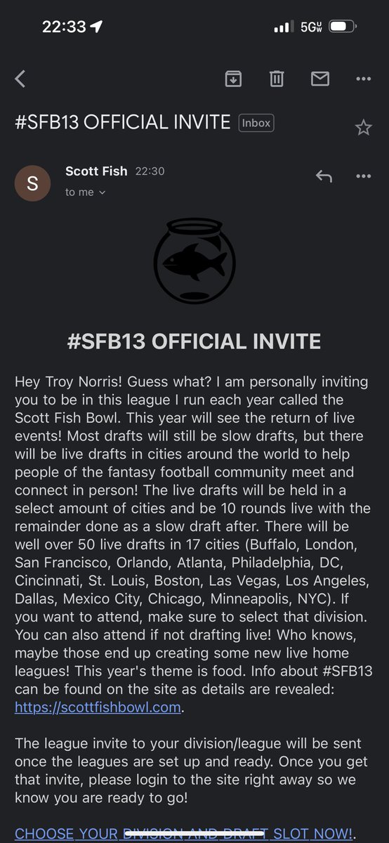 tango11B's tweet image. Thank you @ScottFish24 !! Wasn’t expecting to get in after being fortunate in the past but thrilled to be invited. I’ll b competing in the #Safeway division, drafting out of the #11 spot!