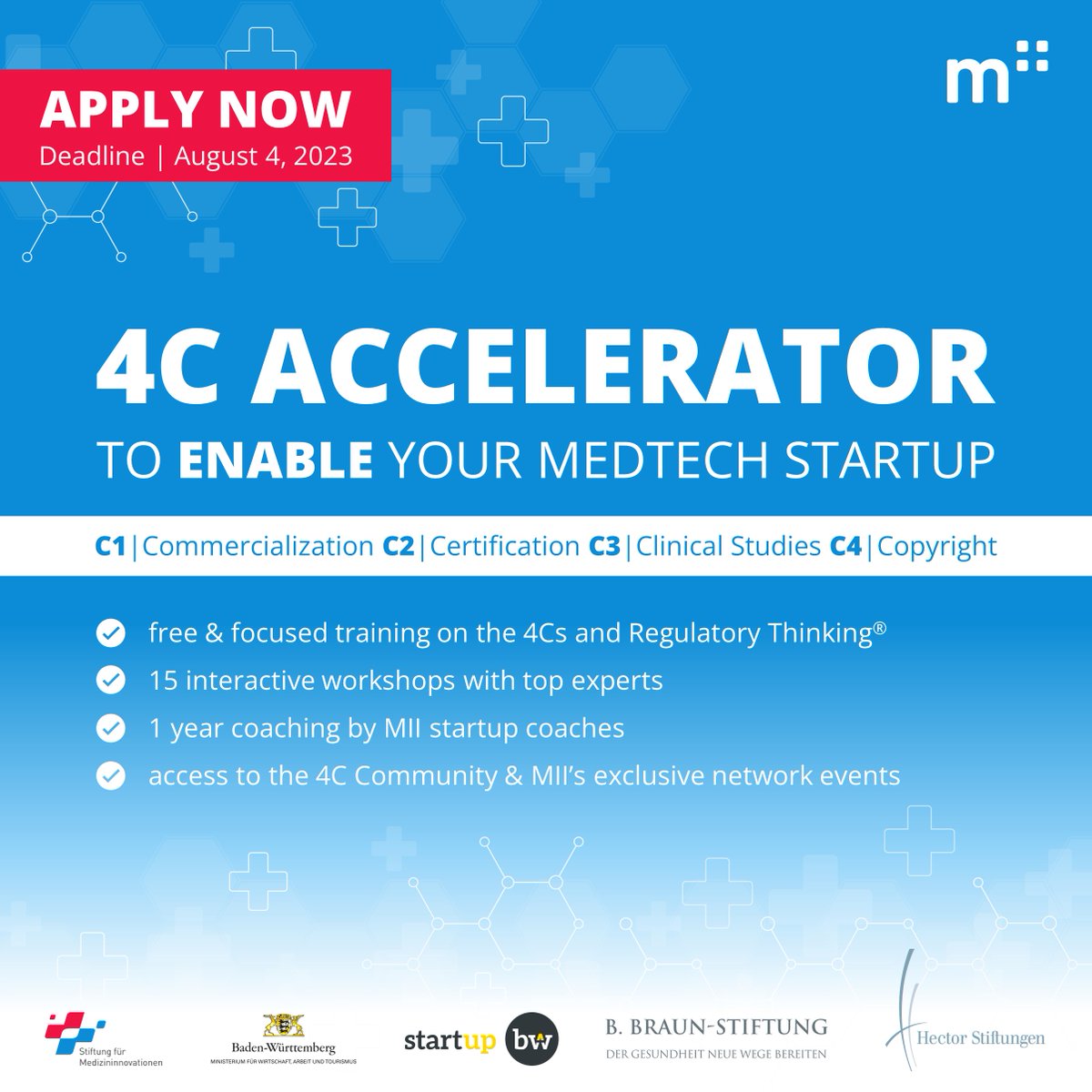 mi_incubator's tweet image. You haven an innovative product idea in the field of #MedTech and want to fasten your way into the market? Then apply until August 4 for the 6th batch of our free #4CAccelerator!

Find more information and the application form here  👉 bit.ly/4caccelerator