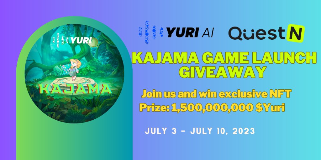 🍻We’re celebrating the launch of Yuri AI's Play-to-earn game #KAJAMA with our biggest #giveaway!

500 #NFTs and a whopping 1,500,000,000 $Yuri prizes up for grabs!

Everyone completes tasks can get NFT, 10 players will split the Yuri prize!

Join now: app.questn.com/quest/78970949…