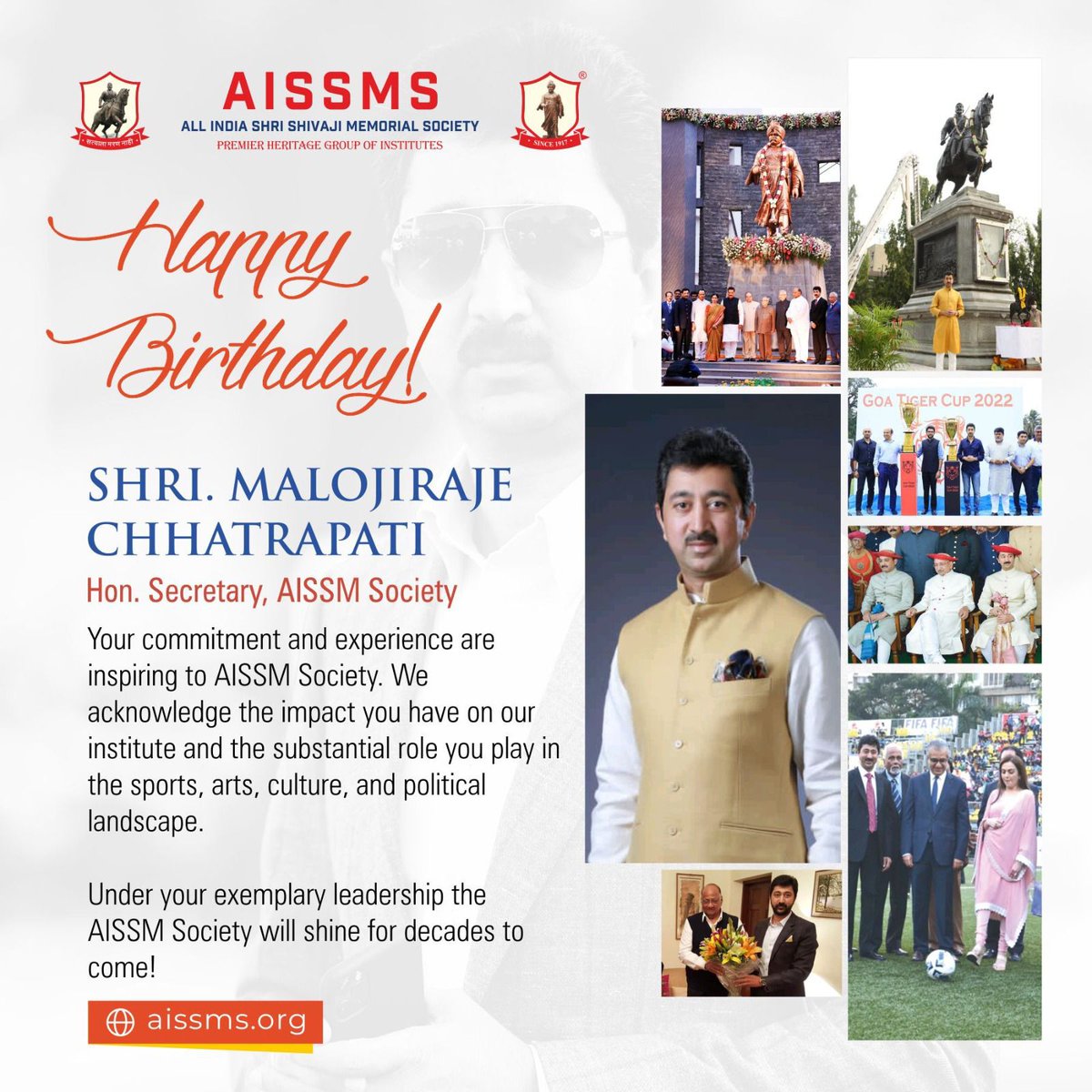 AISSMS_IOM's tweet photo. Wishing you a very happy birthday!  With heartfelt admiration and warmest wishes, 
AISSMS Family.

#AISSMS #HappyBirthday #MalojirajeChhatrapati #CelebratingAchievements #InspiringLeadership #BoundlessOpportunitiesAhead #FulfillmentAndSuccess https://t.co/GEyFxBh80i