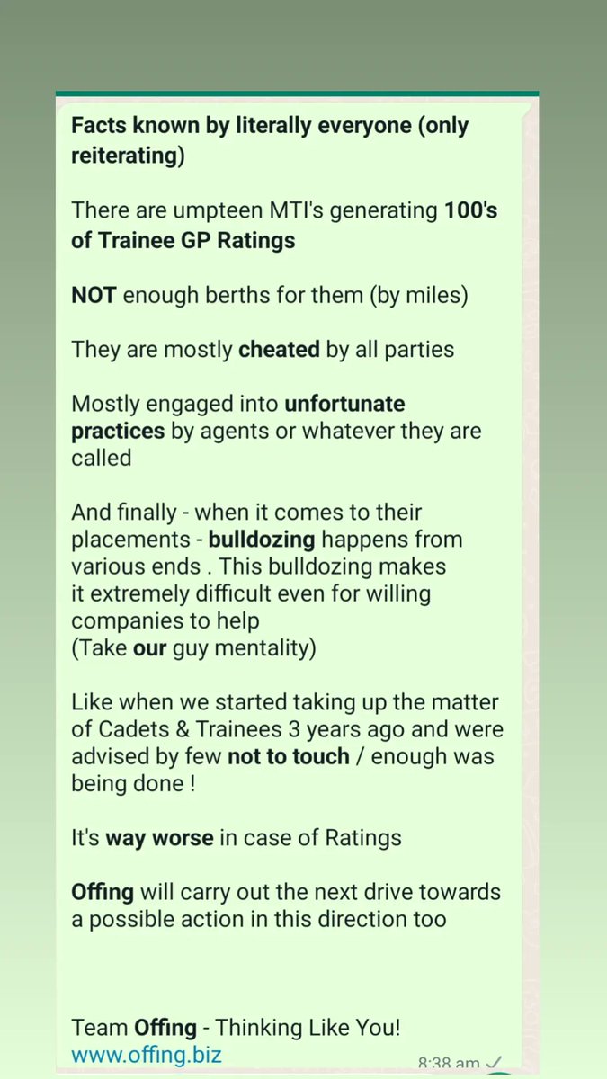 After Deck Cadets and TME's
OFFING to work towards better avenues for GP Ratings in India 
SHARE this post if you CARE !