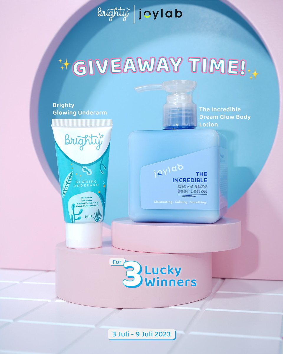 Brighty_ID's tweet photo. ✨ GIVEAWAY LAGI ✨

@Brighty_ID x @JoylabBeauty mau bagi-bagi produk buat kamuu😍

Yuk ikutann😉
- 🔁 &amp; ❤️ tweet ini 
- Reply “Brighty x Joylab @Brighty_ID x @JoylabBeauty”
- Jangan lupa follow kita yaa😚

Good luck bestieee💗 https://t.co/elQnpHqAy1