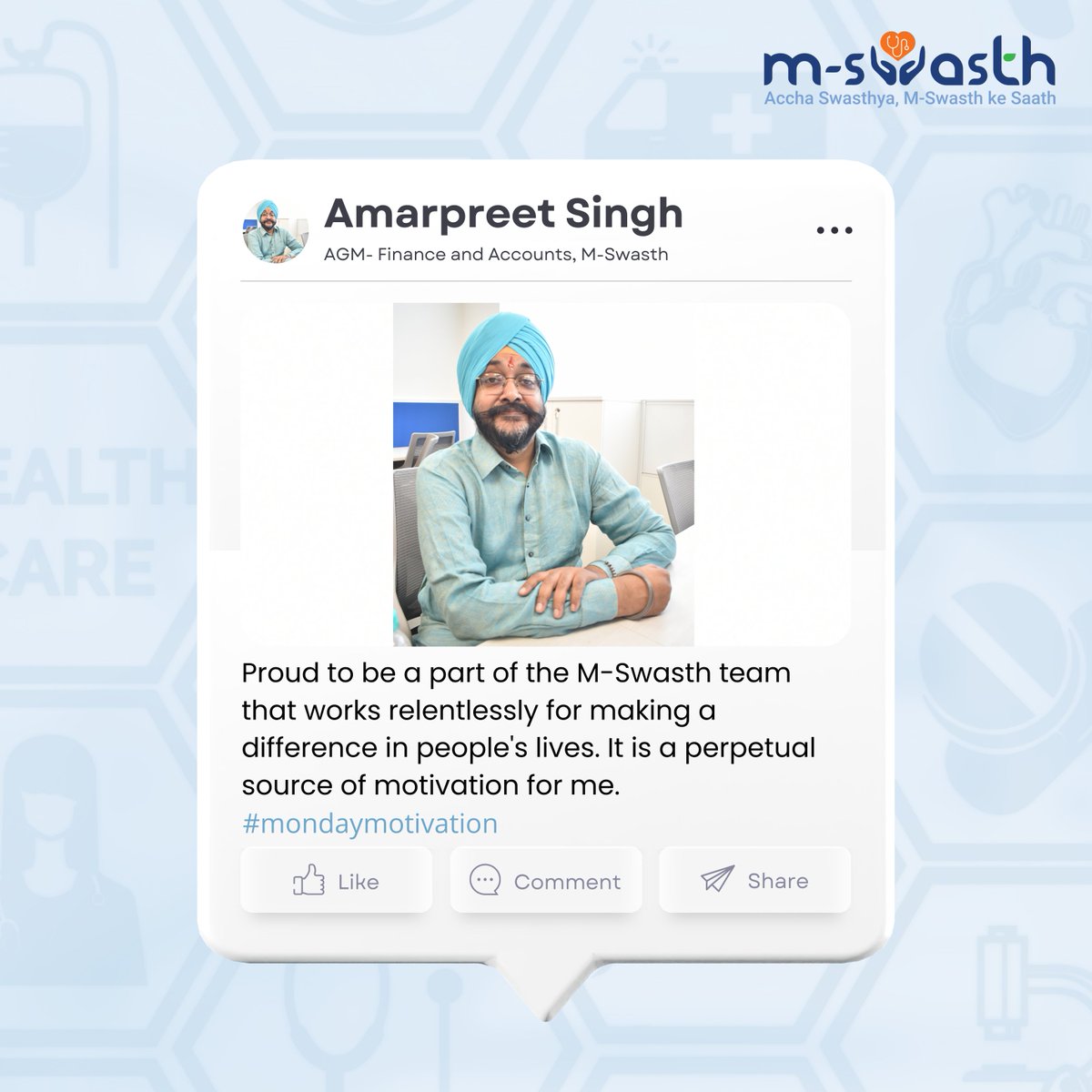 m_swasth's tweet photo. "Nothing can beat the satisfaction of knowing that our efforts are making a positive impact on someone's life."
.
.
.
.
.
.
.
.
#MSwasth #makeadifference #motivation #MondayMotivation https://t.co/ggjMuXfnOM