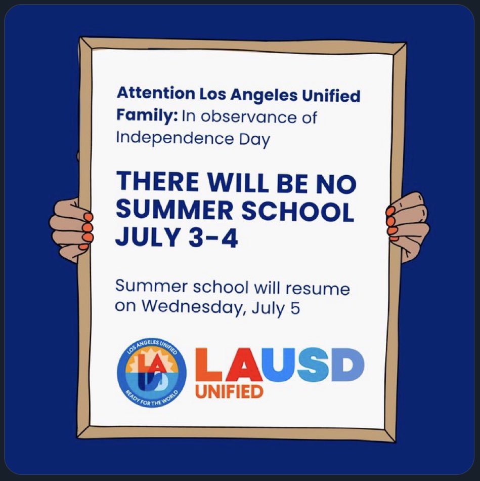 No Summer School July 3-4, school will resume July 5th 🇺🇸 🎆