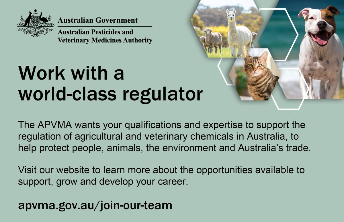 The #APVMA is seeking applicants for the role of Team Leader, Veterinary Medicines, a key position supporting the efficient registration of veterinary chemical products and their active constituents. Apply before 17 July 2023 apvma.gov.au/join-our-team