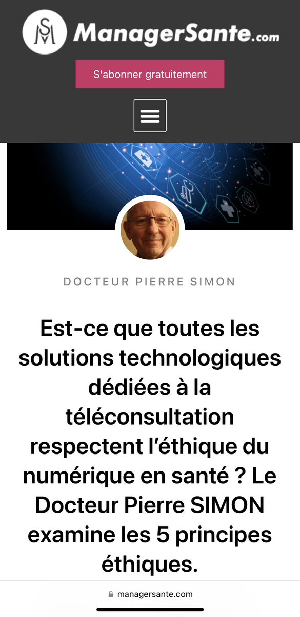 prolevavasseur's tweet photo. 🔵 [ARTICLE @managersante] : “Est-ce que toutes les solutions technologiques dédiées à la téléconsultation respectent l’éthique du numérique en santé ? Le Docteur @pierresimon22 Simon examine les 5 principes éthiques.”

👉 https://t.co/40W0314l5M

🌟🩺 Dr. #PierreSIMON

——————— https://t.co/FFhCmONm2Y