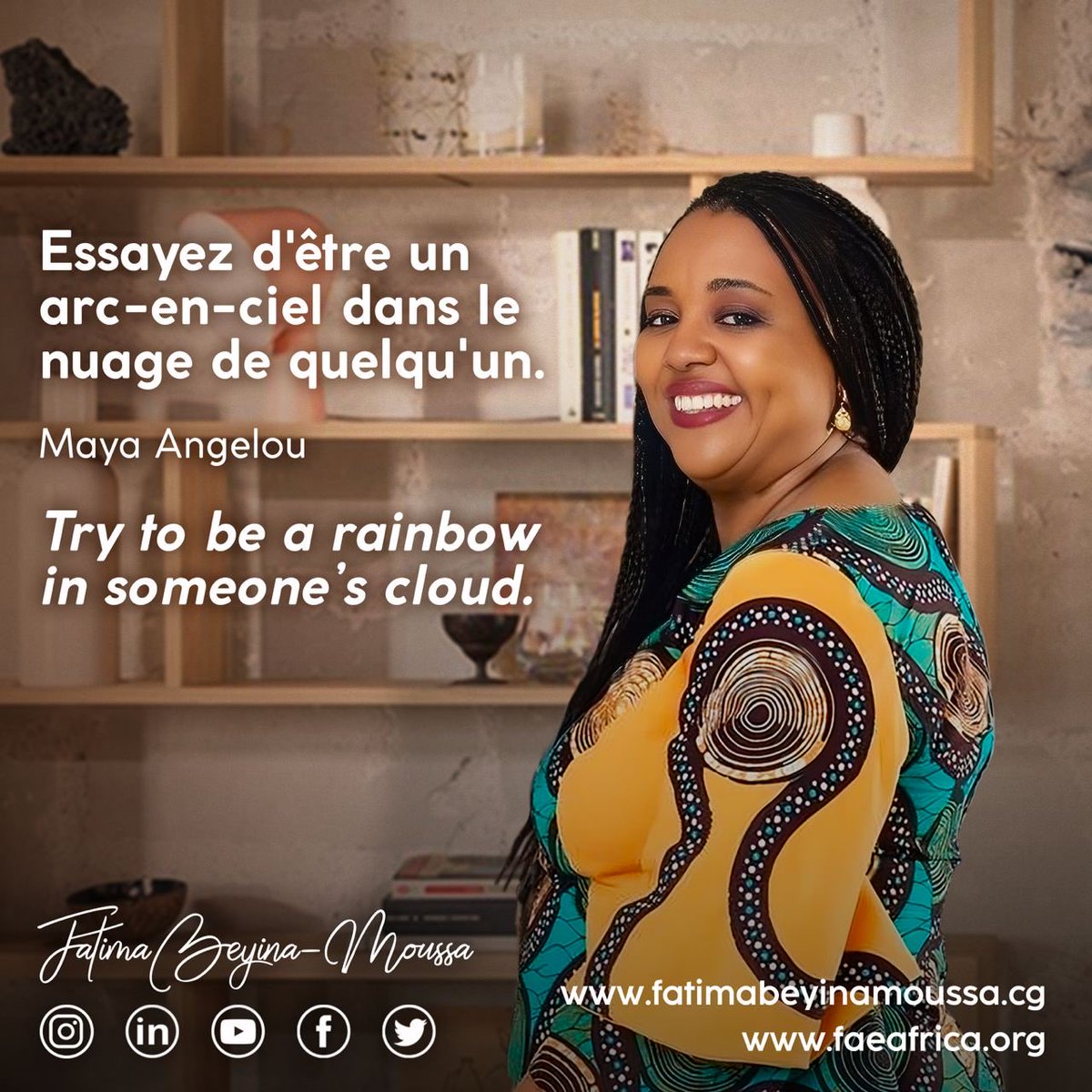fatimabeyina's tweet photo. Bonjour mes très chers,
Maya Angelou nous incite à apporter de la joie dans la vie des autres.
En faisant plaisir à autrui, on se rendra compte que c’est une expérience mutuellement bénéfique.
Excellente semaine de partage et de solidarité! #FBM #ChezMoiAuCongo #MondayInspiration https://t.co/DEoSL1M4hj