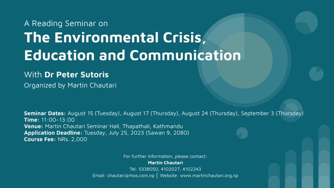 Applications Requested for a Reading Seminar on The Environmental Crisis, Education and Communication With Dr Peter Sutoris Application Deadline: Tuesday, July 25, 2023 For Details: shorturl.at/twxH0 @PSutoris
