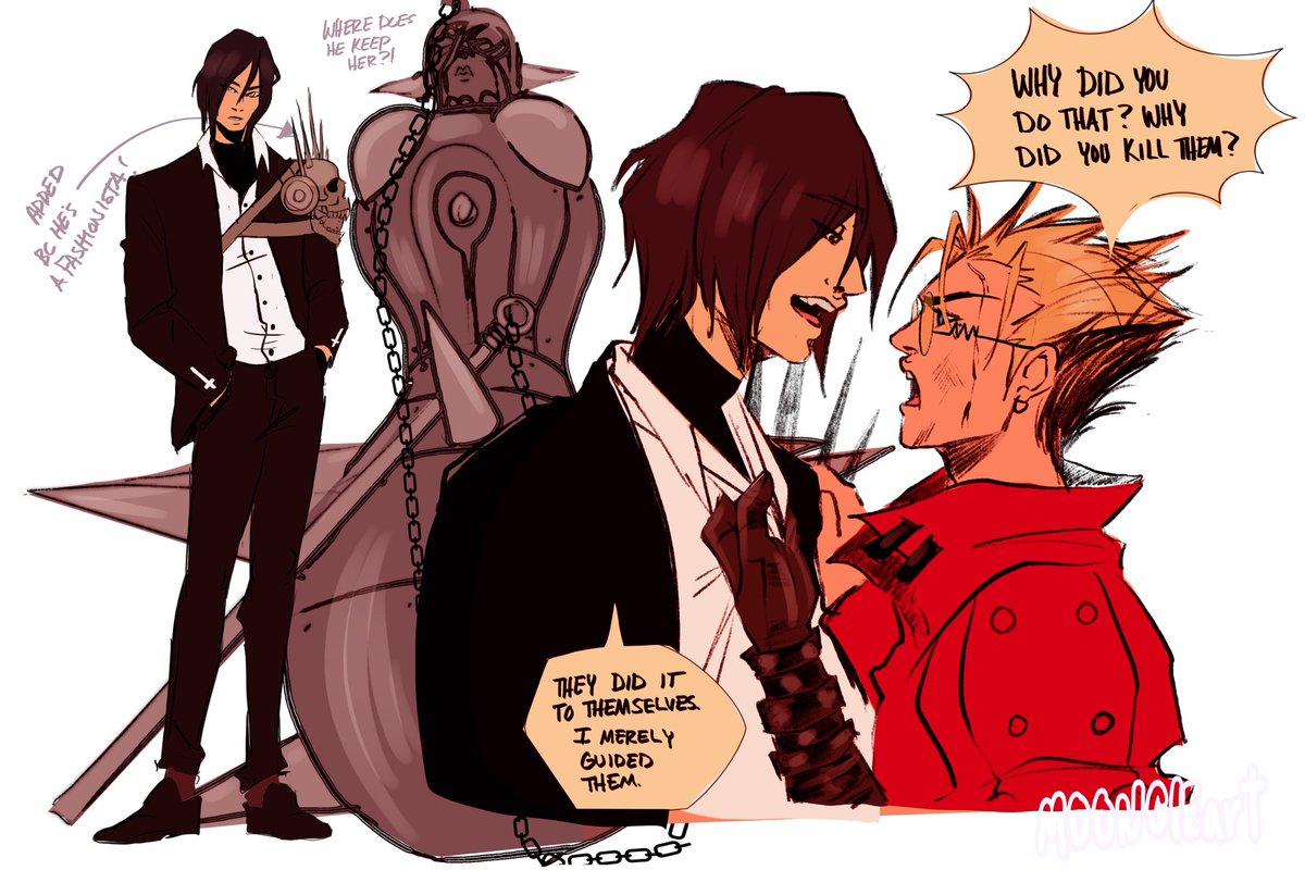 MOONGIEart's tweet image. I needed to get this out of my system (and wips) but I really like this au 

Anyway Legato doesn’t k word people, he just….gives them a hand. 
Vash hates it either way

#legatobluesummers #vashthestampede