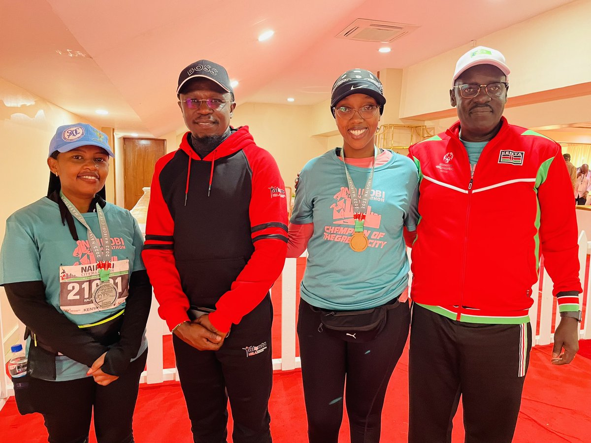 Ruguruwairugu's tweet photo. @NBOcitymarathon, glad i met friends &amp; stakeholders in Kenya’s sports. The CS @moyasa_ke @AbabuNamwamba, @KEPSA_KENYA chairperson Sports, Culture and the Arts  @carolwarui, &amp; @PSPeterTum 
#nairobicitymarathon2023 #governmentrelations 
#publicaffairs 
#justchaseit 🧘‍♀️
@TeamKarura https://t.co/UFRgCArrr7